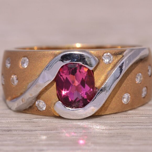Pink Tourmaline and Diamond Ring in 14K White and Yellow Gold - Picture 6 of 10